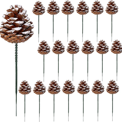 20 Pieces Christmas Pine Cones Decorations Picks - Snow Pine Cone for Xmas Tree Garland Wreath Ornaments Pinecones Decorating Winter Holidays Home