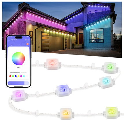 Nexillumi Permanent Outdoor Lights for House,100ft Smart RGBIC Outside Lights with 72 Scene Modes,IP67 Waterproof Eaves Lights for Christmas All Holiday Decorations,Work with Alexa,Google Assistant