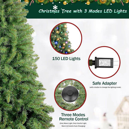 5FT Prelit Christmas Tree,Artificial Christmas Pine Tree with Incandescent Warm White Lights,Christmas Tree Prelits with Durable Stand 450 Branch Tips 150 LED Light for Thanksgiving Christmas Decor