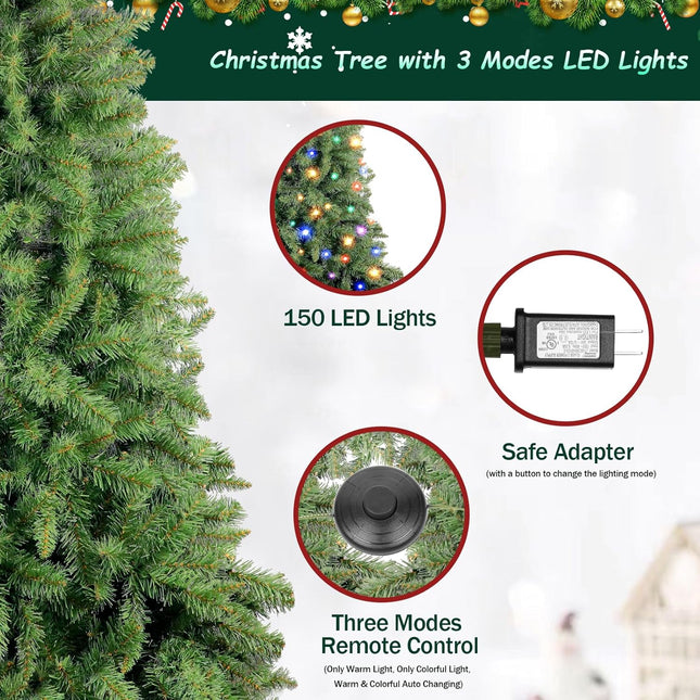 5FT Prelit Christmas Tree,Artificial Christmas Pine Tree with Incandescent Warm White Lights,Christmas Tree Prelits with Durable Stand 450 Branch Tips 150 LED Light for Thanksgiving Christmas Decor