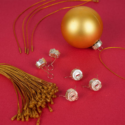 100 Pieces Round Christmas Ornament Caps and Christmas Ornament Hangers String Set, Christmas Hangers Caps for Christmas Tree, Ceramic Glass Porcelain Christmas Ornaments DIY Decorations