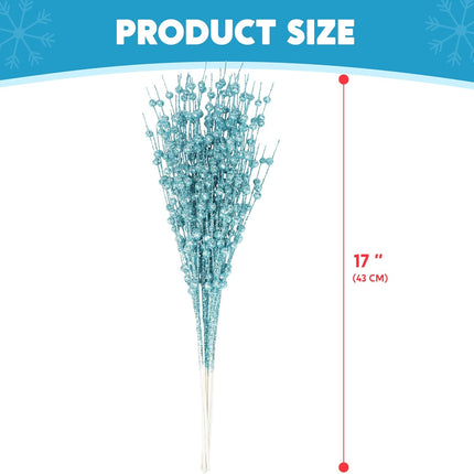 Joiedomi 12 Pcs Christmas Blue Glitter Berry Stems, 17'' Christmas Tree Picks, Xmas Wreath Ornaments Artificial Decorative Sticks, Glitter Twigs DIY Garland Crafts for Holiday Wedding Party Home Decor