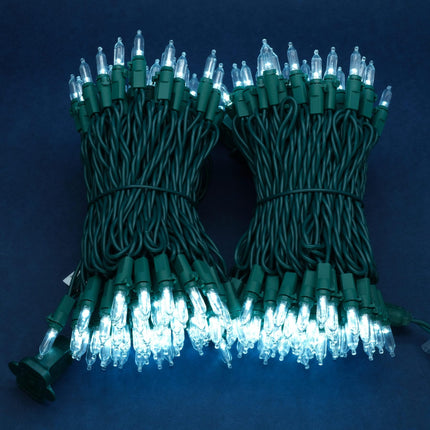 Cool White LED Christmas Lights, Pack of 2 Sets 25 Ft 100 LED Green Wire Mini Lights Set, UL Commercial Grade Holiday String Light (Cool White)