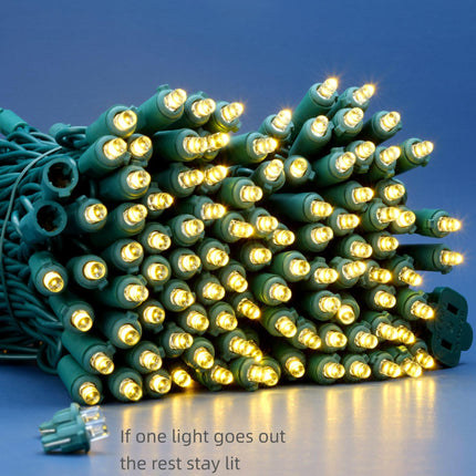 LED Wide Angle Christmas Lights, Pack of 2 Sets 25 Ft 100 LED Green Wire 5mm Lights Set, UL Commercial Grade Holiday String Light (Warm White)