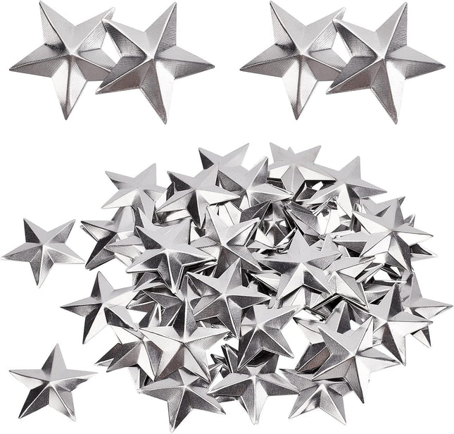 GORGECRAFT 100PCS 1.5" Galvanized Metal Stars Vintage Rustic Star Silver Primitive Stars Three Dimensional Christmas Tree Star for Hanging Wall Holiday Wreath Decor Handmade Accessory