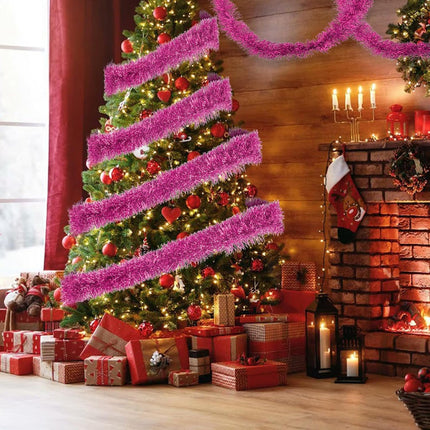 32.8 Ft Pink Christmas Tinsel Garland Metallic Shiny Tassle Banner Wall Hanging Tinsel Streamers Backdrop for Christmas Holiday Birthday Party Supplies Indoor Outdoor Ornaments Home Decor