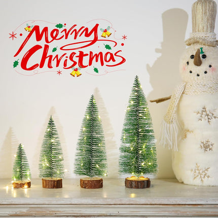 SUPREME XMAS Mini Christmas Tree, 4 Pcs Small Bottle Brush Christmas Tree with Lights for Table Top Christmas Decorations Tabletop Artificial Miniature Pine Trees Indoor Home Decor Holiday Party s