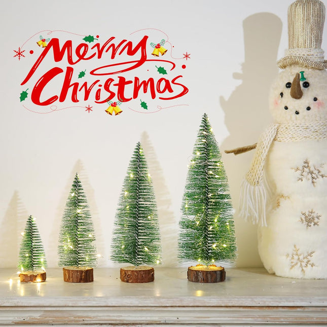SUPREME XMAS Mini Christmas Tree, 4 Pcs Small Bottle Brush Christmas Tree with Lights for Table Top Christmas Decorations Tabletop Artificial Miniature Pine Trees Indoor Home Decor Holiday Party s