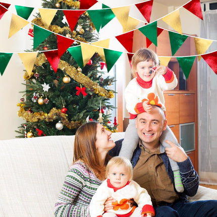 Christmas Party Decorations Triangle Pennant Banner Flag Red Green Gold Metallic Fabric Bunting Garland for Xmas Holiday Wedding Bridal Shower Birthday Bachelorette Graduation Year Party Supplies