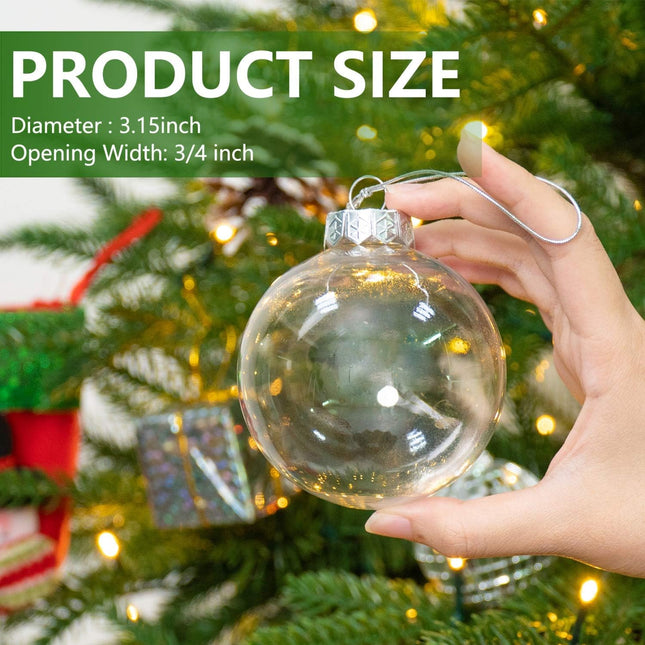 Rocinha Clear Christmas Ornaments 12 Pcs Clear Ornaments for Crafts Fillable Clear Plastic Ornament Balls with Removable Top and Hanging Cords, Perfect for DIY Christmas Tree Ornaments (3.15'')