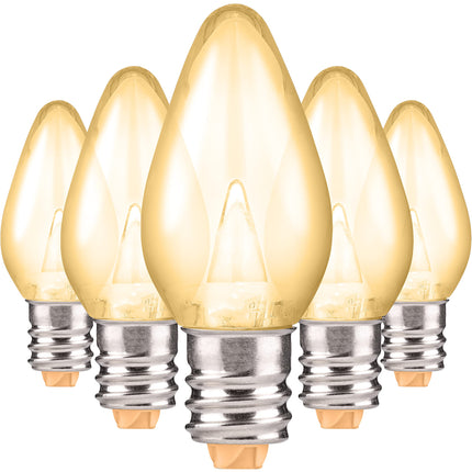Holiday Lighting Outlet LED Smooth C7 Sun Warm White Replacement Christmas Light Bulbs for E12 Sockets, Energy Efficient Commercial Grade, 2 Diode 0.58 Watt (LED) Bulbs. Pack of 25 Bulbs