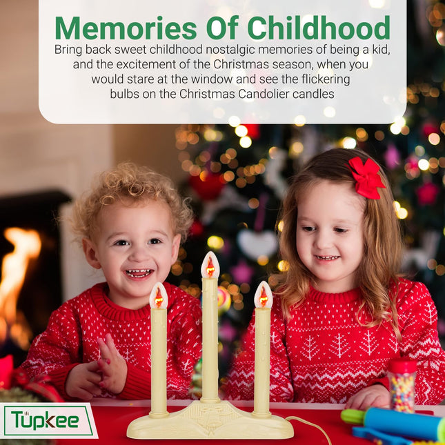 Tupkee Christmas Candolier Window Candles – with Flickering Bulbs – 3-Lights Indoor - Flameless Electric Window Candles Candelabra