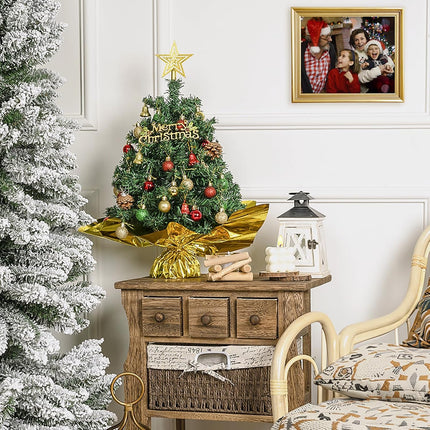 XmasExp 20" Mini Christmas Tree Set Small Christmas Tree Tabletop Christmas Tree Artificial Christmas Tree with Star Treetop,Ornaments Balls,Bells and Pine Cones DIY Christmas Decorations Green
