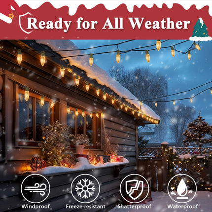 C9 LED Christmas Lights Outdoor, 100 Feet 50 LED C9 String Lights, Waterproof Connectable Christmas Tree Lights for Outside Roofline Patio Home Xmas Party Decor, Warm White