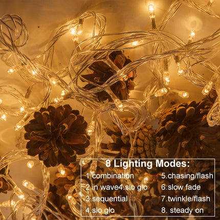 4 Pack Battery Christmas Light String 16.5Ft 50 LED Clear Wire Sting Lights Christmas Tree Wrapped Lights Timer 8 Modes Auto On/Off Christmas Fairy Lights for Indoor Outdoor Patio Wreath Garden Deck