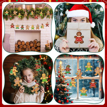 DECYOOL 24 Pcs Gingerbread Christmas Decorations Wooden Gingerbread Man Ornaments Gingerbread Men Hanging Pendants for Wreath Christmas Tree Xmas Gingerbread Party Decorations