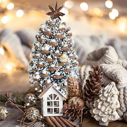 LNV Handmade DIY Christmas Tree Pine Cones, Pine Branches and Other Natural Material Manufacture Christmas Decoration Small Christmas Tree Christmas Decorations Clearance (White Full Star)