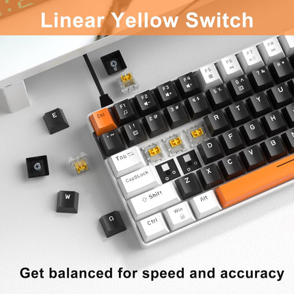 Camiysn Wired Mechanical Gaming Keyboard, 100 Keys Compact Gaming Keyboard with Number Pad LED Blue Backlit Yellow Switches Keyboard for PC Laptop, White