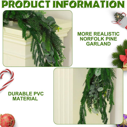 Jutom 1 Pack Christmas Norfolk Pine Garland 7.3ft Artificial Cypress Cedar Pine Needles Greenery Seasonal Garland for Winter Holiday Indoor Outdoor Decor (Cypress Branches Style)