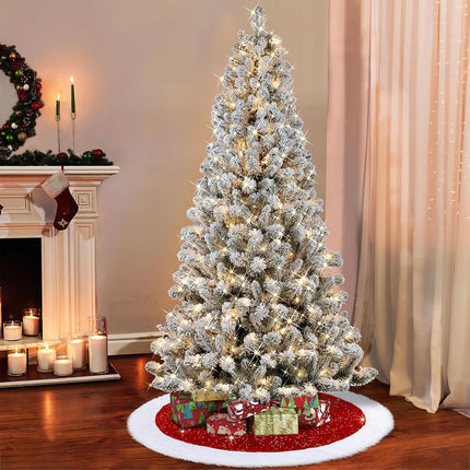 TOCHGREEN Sequin Christmas Tree Skirt 48inches Sparkly Tree Skirts with White Faux Fur Plush Tree Mat for Xmas Tree Holiday Winter Home Party Christmas Halloween Thanksgiving Decoration