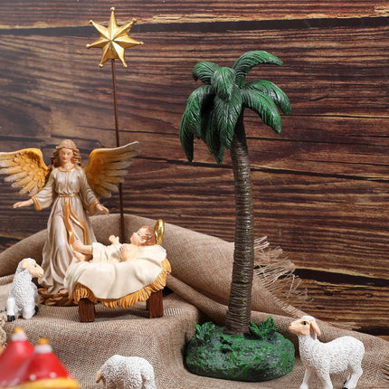 Christmas Realistic Palm Tree Artificial Single Palm Tree Resin Table Top Nativity Figurine for Christmas Nativity Scene Indoor s, 11.8'' Apply to 7'' and 10'' Scale Collection