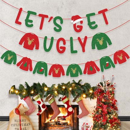 Christmas Decorations - Let's Get Ugly Banner, Ugly Sweaters Christmas Garland for Ugly Christmas Sweater Party Decorations, Ugly Sweater Decorations, Ugly Sweater Party Decorations