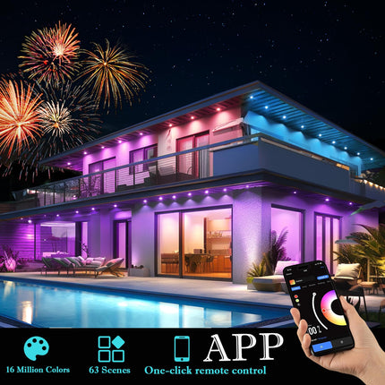 Permanent Outdoor Christmas Lights 100ft,Smart RGB Outdoor Lights Color Changing Eave Lights with 63 Scene Modes, IP67 Waterproof Permanent Holiday Lights Outdoor,APP,Voice,Remote Control