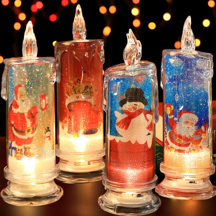 Christmas Flameless Candles with Santa Claus, Snowman,Decals Set of 4, Battery Operated Christmas Themed LED Candles for Festival Christmas Decorations