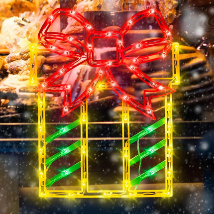 16" Christmas Window Silhouette Lights Decorations - 4 Pack Colour Lighted Santa ＆ Box ＆ Candy Cane ＆ Christmas Stocking for Holiday Indoor and Outdoor Wall Door Window Decorate