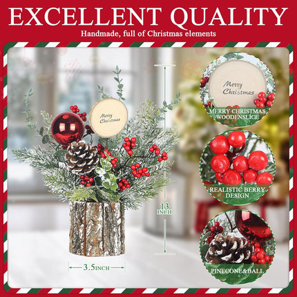 Christmas Table Decorations,13''Christmas Table Decor, Christmas Centerpieces for Tables with Small Christmas Potted Tree for Year