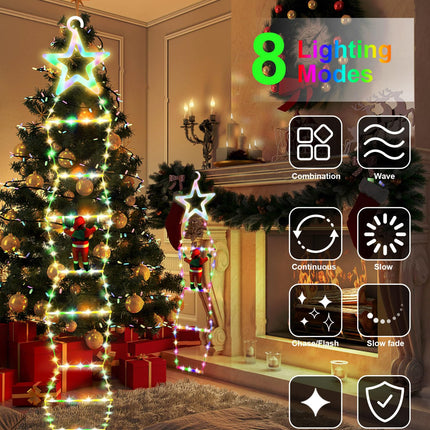 Christmas LED Ladder Lights, 10ft Christmas Decorative Light with Climbing Santa Claus, Christmas Decorations Lights for Indoor Outdoor Garden Xmas Tree Decor (Star-A)