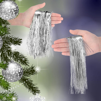 MTLEE 3000 Strands Christmas Tree Decorations Tinsel Garland Iridescent Tinsel Foil Fringe Icicles for Christmas Home Hair Decor Holiday Birthday Graduation Supplies (Silver)
