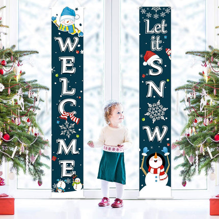 Christmas Decoration Set Christmas Porch Sign Welcome Merry Christmas Banner Christmas Hanging Garland for Frozen Winter Wonderland Party Decoration Xmas Winter Snow Party (Black Blue)