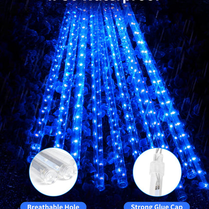 Blingstar Meteor Shower Lights Outdoor 10Tubes 16 Inch 360 LED Christmas Lights Waterproof Falling Rain Lights Plug in Dripping Icicle Lights for Tree Porch Roof Yard Xmas Halloween Decoration, Blue