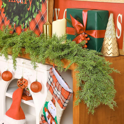 6FT Artificial Christmas Garland, Realistic Greenery Cypress Pine Garland for Mantle Table Railing Fireplace Indoor Outdoor Christmas Decoration