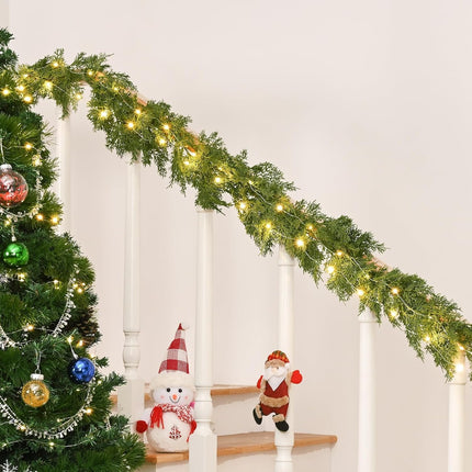 Dolicer 4 Pack 5.7 Ft Christmas Cedar Garland - Christmas Garland with 80 Led Lights Strings, Garlands for Decoration Christmas, Pine Garland for Winter Table Mantle Wall Room Outdoor Indoor Decor