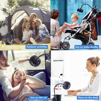 Clip On Small Mini Fan, Portable Usb Battery Operated Rechargeable Quiet Personal Desk/ Baby Stroller Fan 3 Speeds Flexible Neck