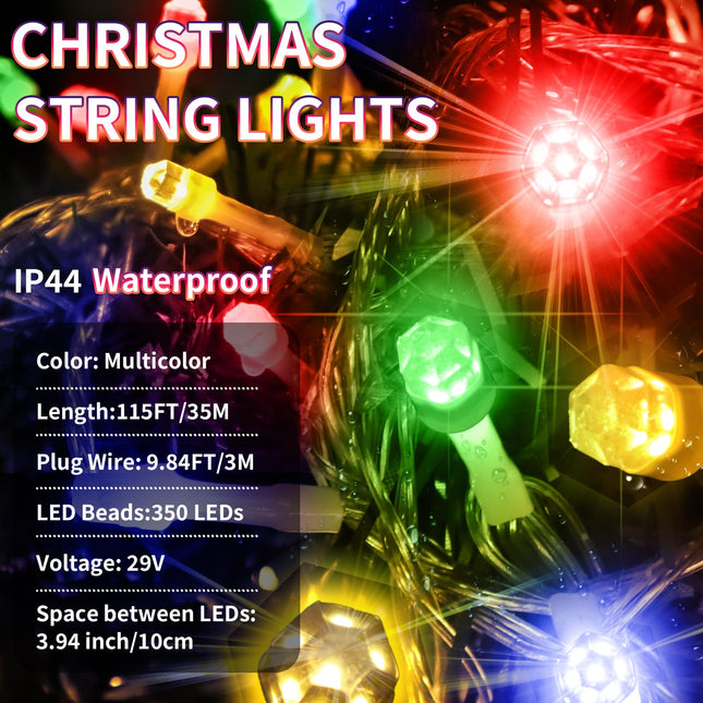 115FT 350 LED Christmas Lights Outdoor String Lights 8 Modes & Timer Connectable Twinkle Fairy Lights Plug in Waterproof LED String Lights for Bedroom Xmas Tree Party Holiday Decorations (Multicolor)