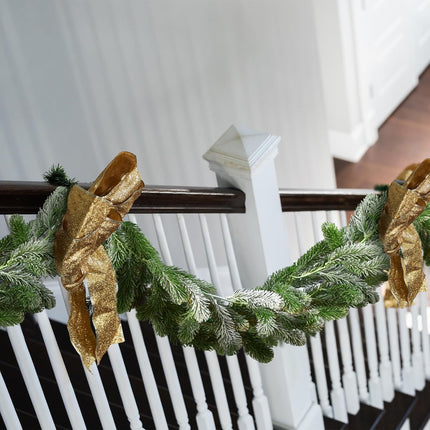 Lyrow 4 Pcs Christmas Garlands Pine Garland Artificial Winter Snowy Greenery Garland White Cedar Garland Faux Indoor Outdoor Pine Garland for Mantel Fireplace Stairway Xmas Decorations(4 Pcs,9 ft)