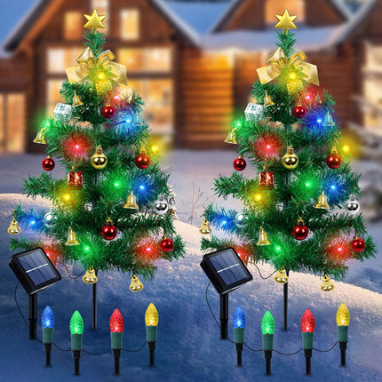 Ninonly 2 Pack Solar Christmas Trees Light,Waterproof Solar Garden Christmas Strawberry Outdoor Light with 68 LEDs 8 Modes 28Inch Solar Christmas Lights for Yard Landscape Pathway Grave Decoration