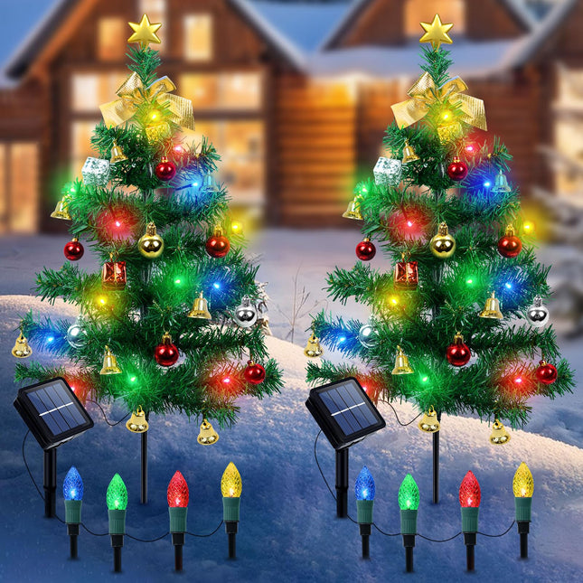 Ninonly 2 Pack Solar Christmas Trees Light,Waterproof Solar Garden Christmas Strawberry Outdoor Light with 68 LEDs 8 Modes 28Inch Solar Christmas Lights for Yard Landscape Pathway Grave Decoration