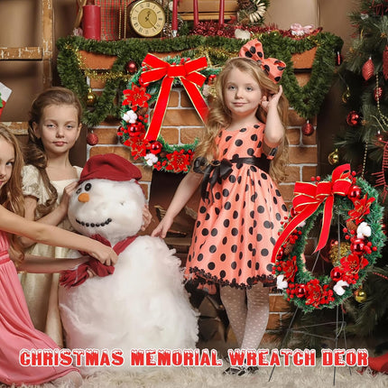 Crowye 4 Pcs Christmas Memorial Cemetery Wreath Set Includes 2 Pcs 20in Christmas Wreath 2 Pcs 30in Easel Stand Holiday Outside Yard Wreath Decoration for Outdoor Gravestone Headstone(Poinsettia)