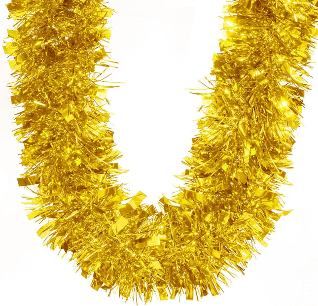 BLEUM CADE 32.8Ft Christmas Tinsel Garland, Gold Tinsel Garland for Xmas Tree Decorations Holiday Birthday Wedding Party Supplies