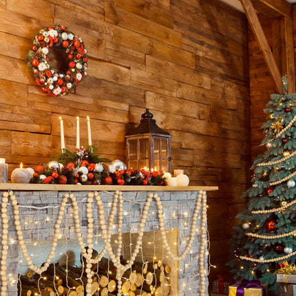 4 Pcs 72 ft Christmas Tree Wood Bead Garland Christmas Wooden Beads Garland Hanging Boho Christmas Decor Rustic Farmhouse Home Decor for Table Wall Holiday Mantel Ornaments (Regular)