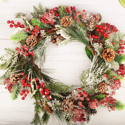 5.9FT Christmas Pine Needle Garland Pinecones Christmas Garland Artificial Christmas Garland with Holly Leaves Pine Needles Red Berry Holiday Garland for Winter Home Mantle Fireplace Stairs Decor