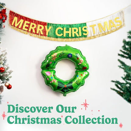 House of Party Merry Christmas Banner Christmas Banner with Foil Fringe Curtains Backdrop 6 Feet Christmas Party Banner for Xmas Party Supplier Xmas Indoor Hanging for Home & Party Decorations
