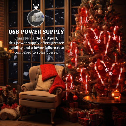 Candy Cane Lights with Red Star and Snowman, Outdoor Christmas Decoration Path Lights,8 Modes-Powered by USB Port (Non-Solar) for Holiday Party Garden Lawn Yard Decor, 12" Total Height, 12 Pack