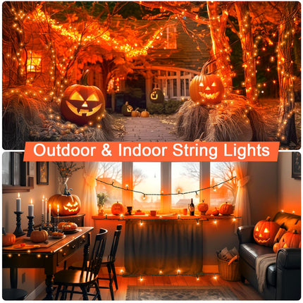 Solar String Lights for Halloween, Orange Halloween String Lights 39.4ft 120LED 8 Modes for Garden Yard Patio Tree Christmas Deorations