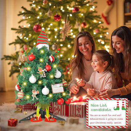 20" Elf Mini Christmas Tree with Head Arms and Legs Small Christmas Tree Tabletop Christmas Tree with Lights Decorative Christmas Ornaments for Home Party Decor