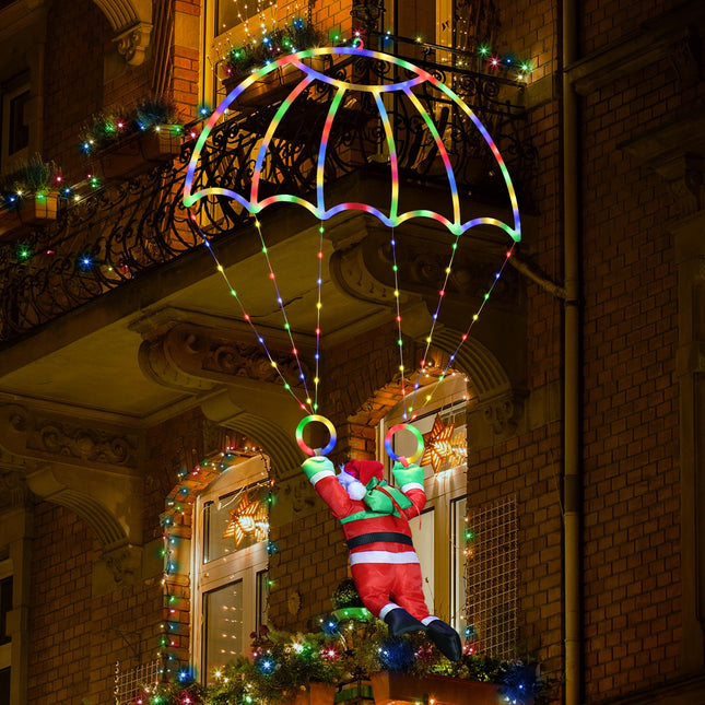 Christmas Decorations Lights Outdoor, 2.8ft LED Christmas Parachute Lights with Santa Claus, 8 Modes & Timer Battery Operated Hanging Xmas Lights for Roof Eave Balcony Home Garden Decor (Multicolor)